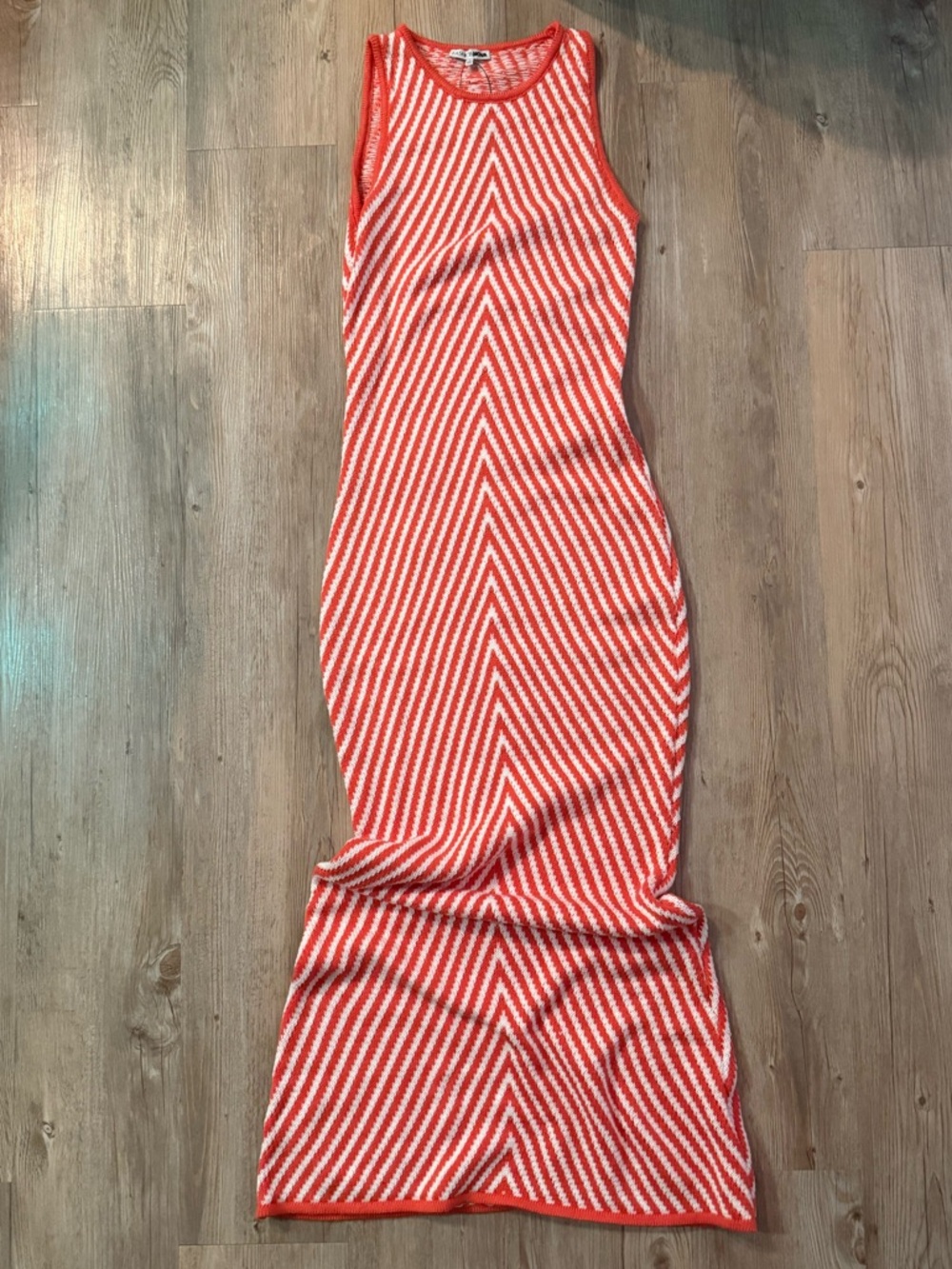 Fashion Nova Orange and White Striped Knit Tank Dress